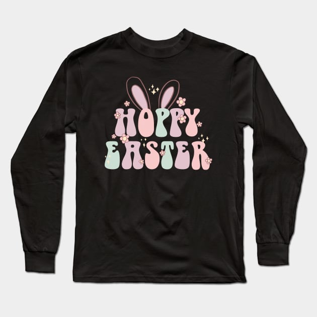 Hoppy Easter cool groovy easter design Long Sleeve T-Shirt by Yarafantasyart